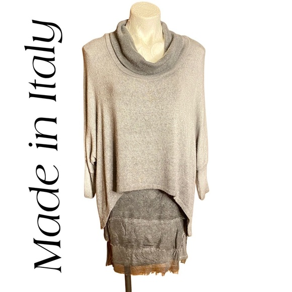 Cashmere Angora Blend Scandal gray sweater dress silk frayed ombré color sz M/L - Picture 1 of 12